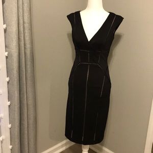 Maggy London Black fitted V-Neck Midi Dress